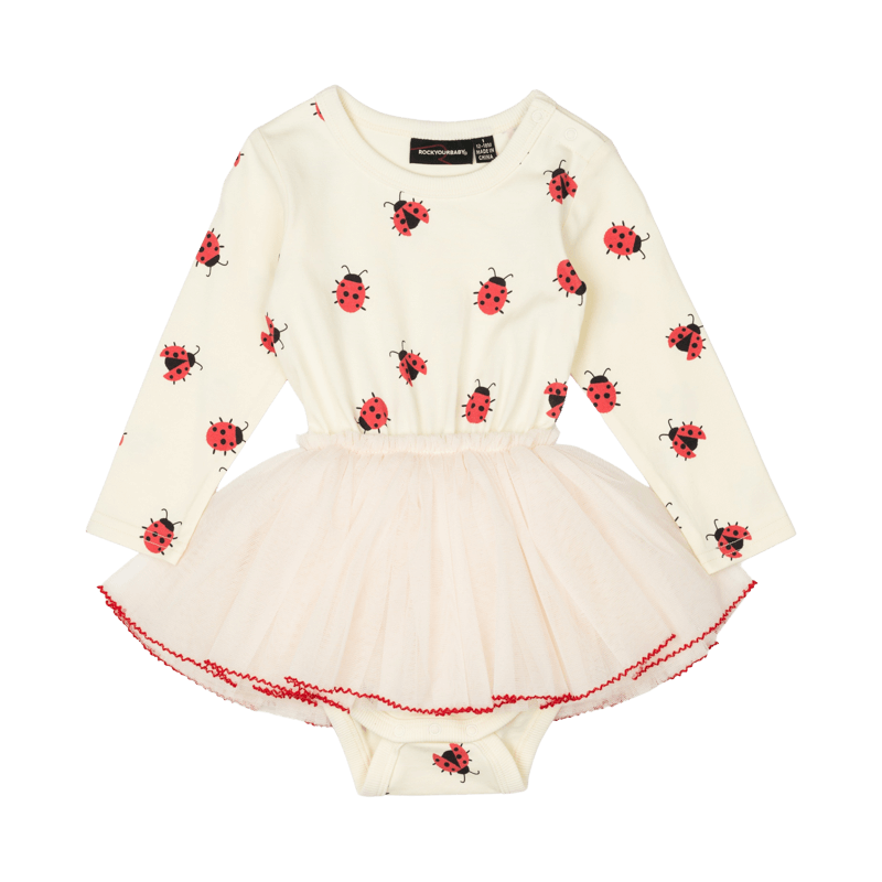 Rock Your Baby Ladybug Baby Long Sleeve Circus Dress in Cream