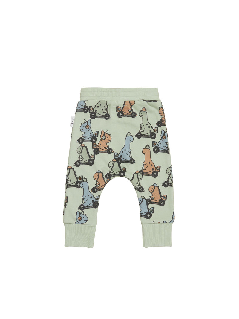 Huxbaby dino racer Drop Crotch Pant thyme in green