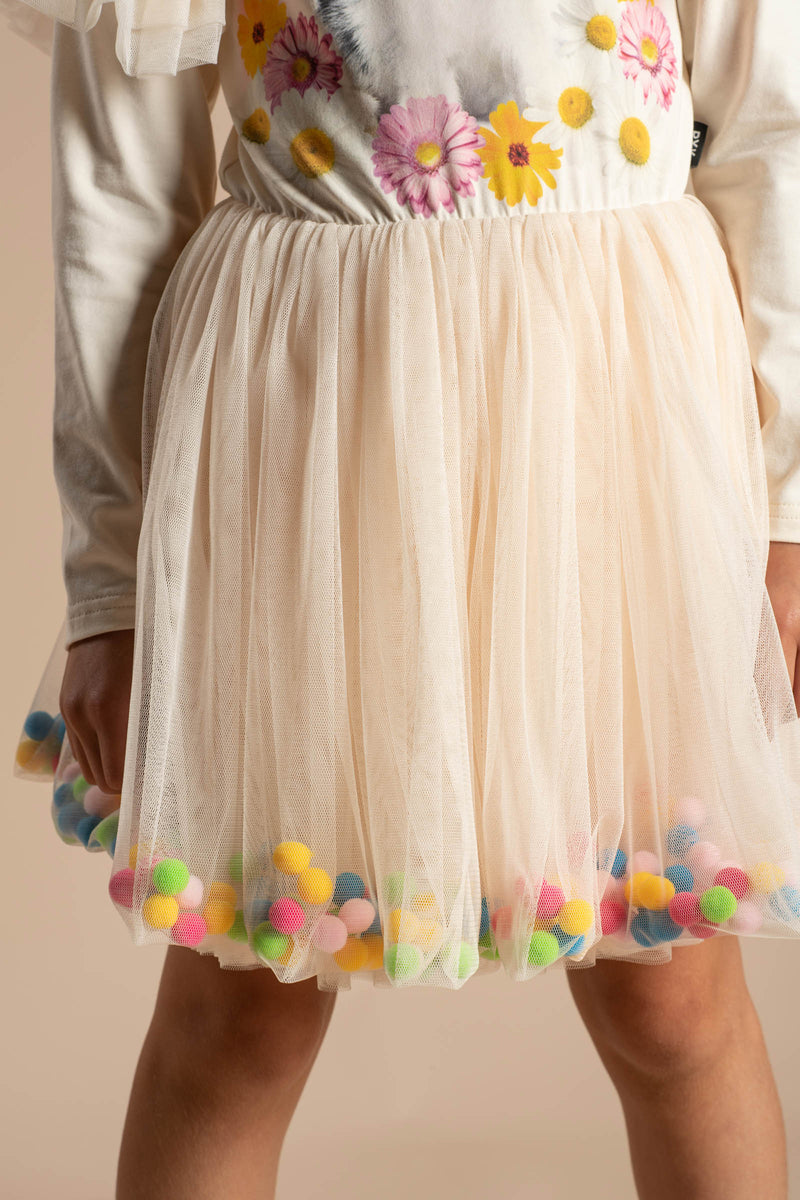 Rock Your Baby Easter Bunny Pom Pom Long Sleeve Circus Dress in Cream