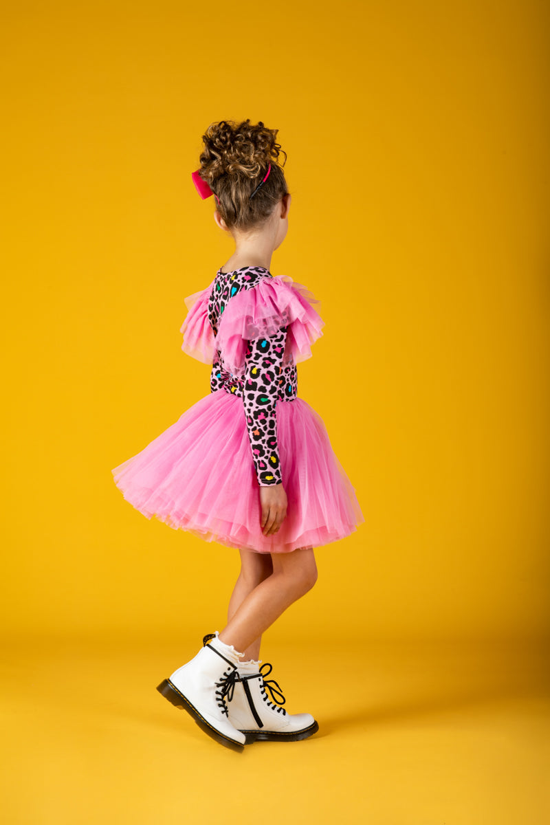Rock Your Baby Blondie Ruffle Long Sleeve Circus Dress in Multi