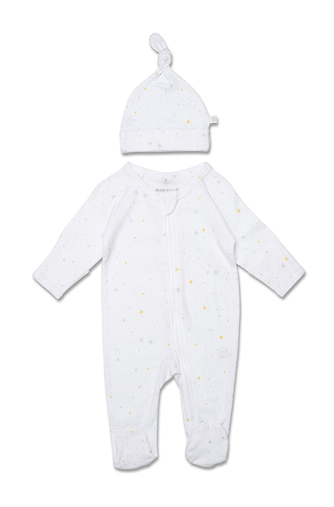 Marquise 2pc set zip suit and beanie in white