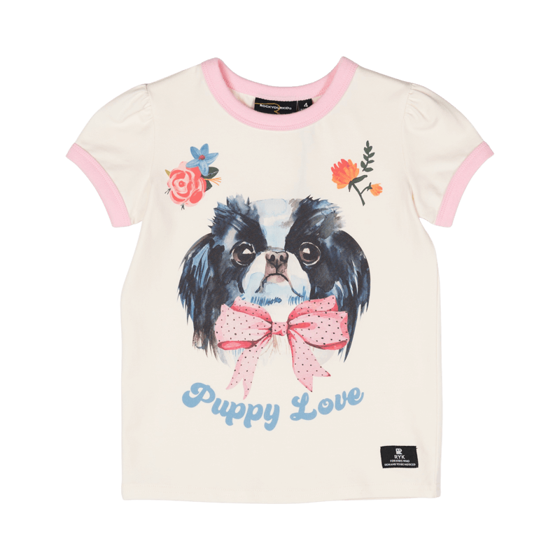 Rock your baby puppy love ss ringer t-shirt in cream