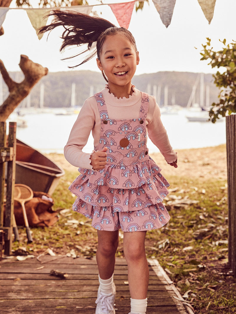 Huxbaby Rain bow overall frill dress dusty rose in pink