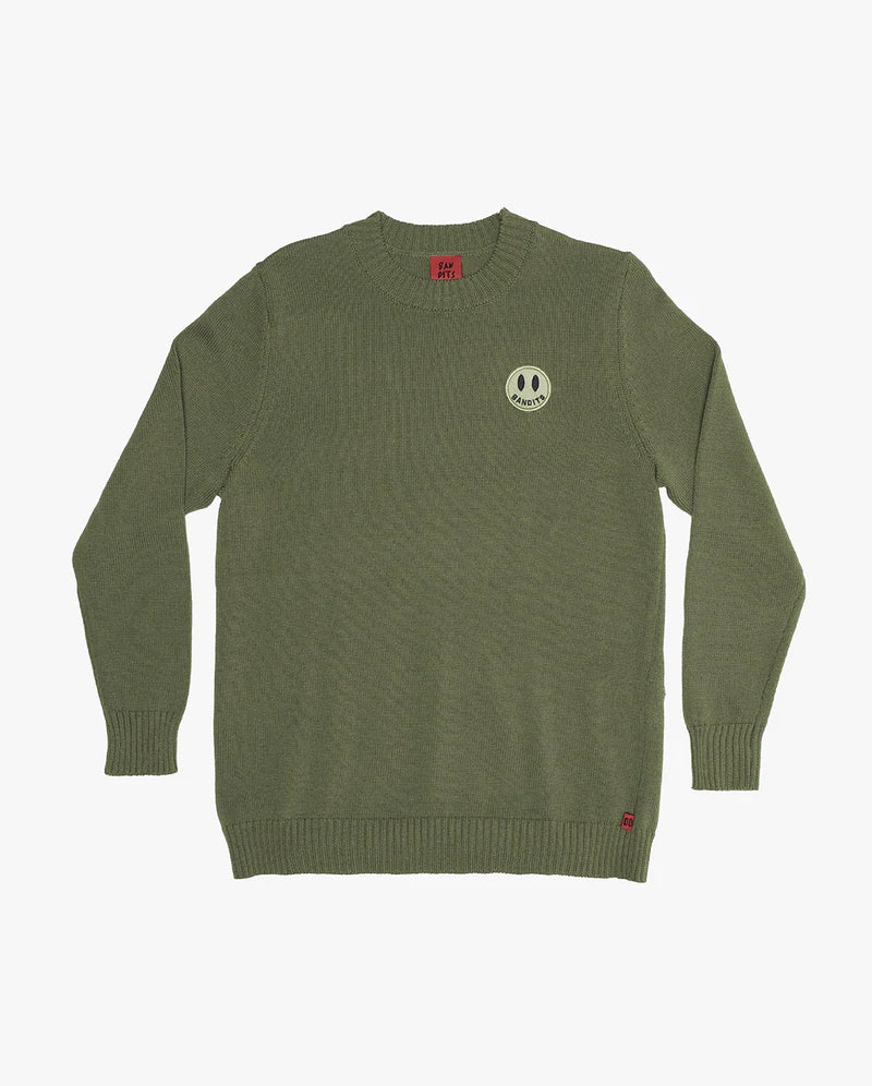 Band of boys bandits jumper smiley knit crew in moss green