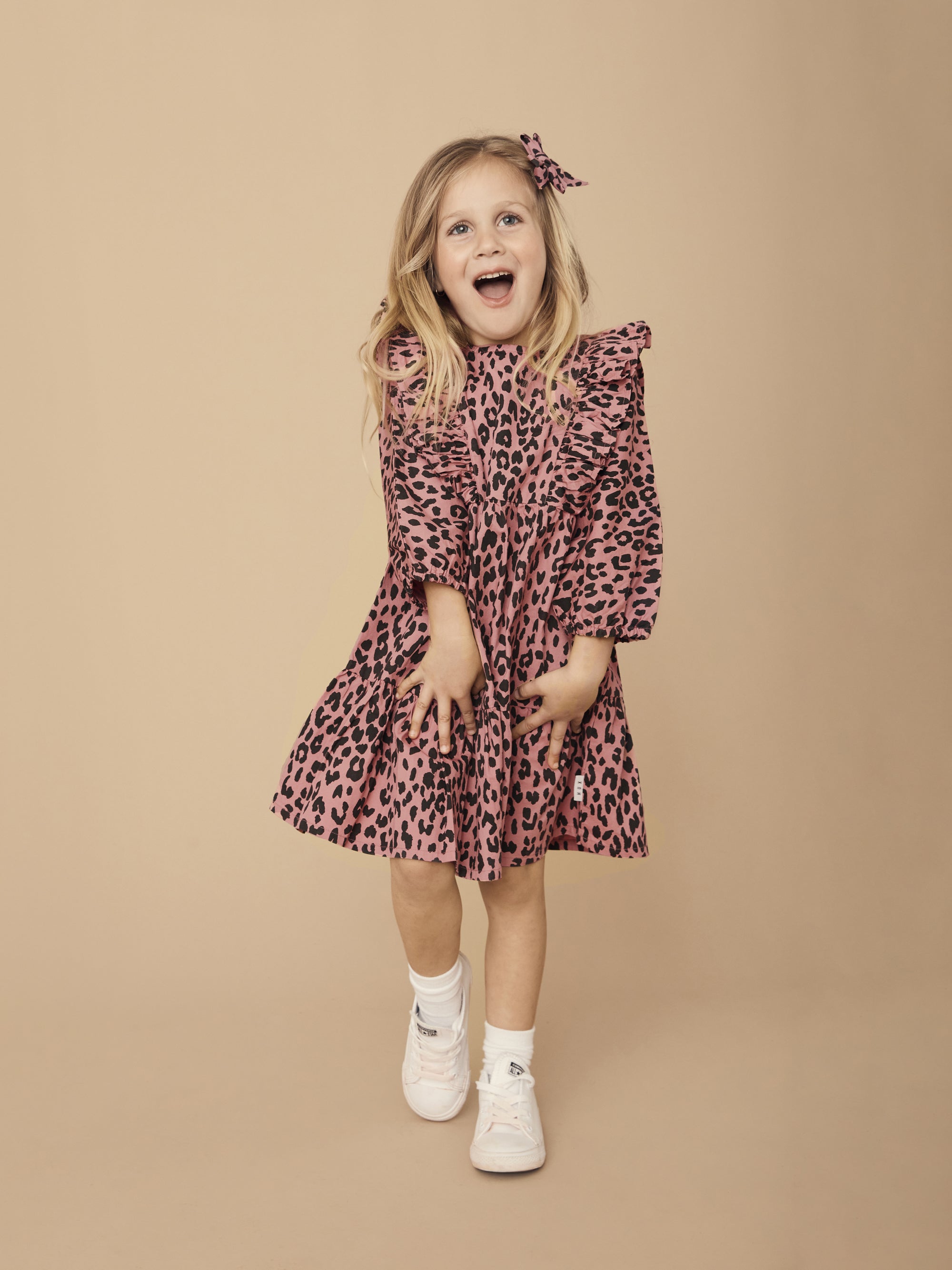 Huxbaby leopard zoe dress dusty rose in pink