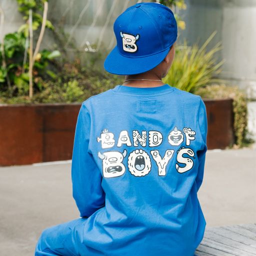 Band of Boys BOB Monsters Step Hem Long Sleeve Tee Ocean Blue in Blue