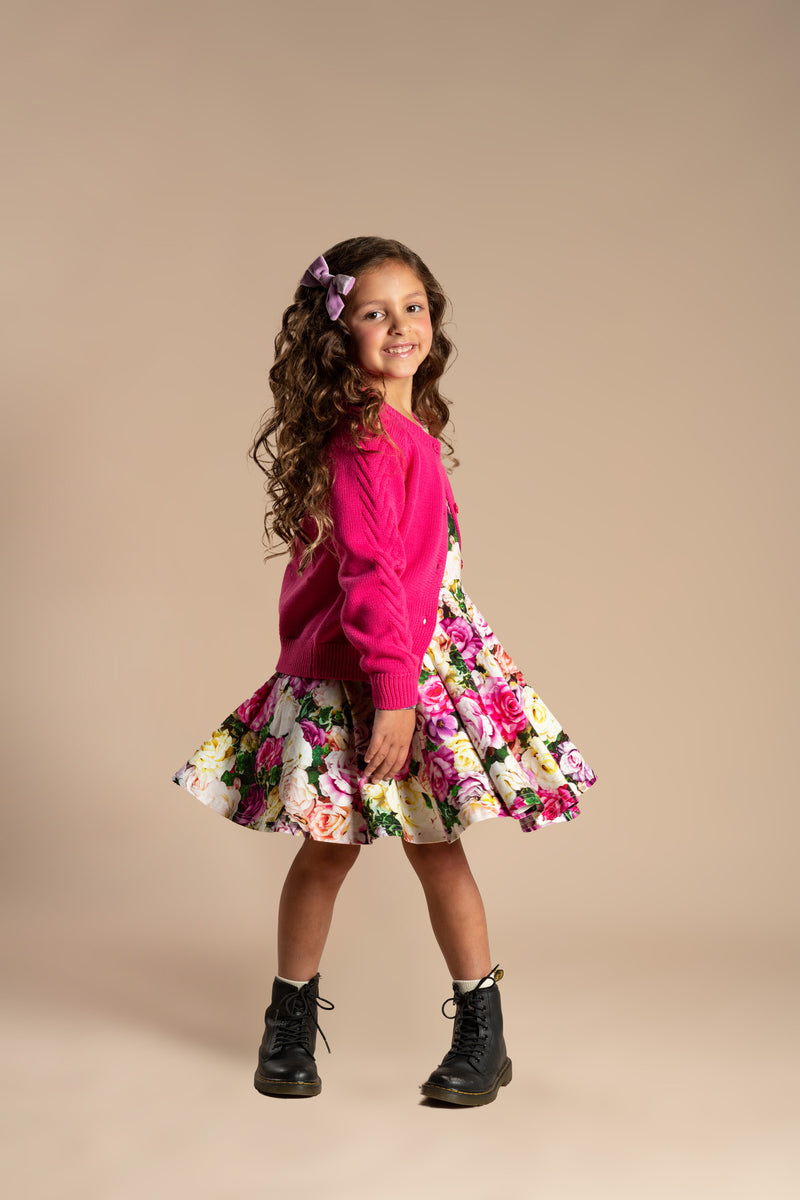 Rock Your Baby Flower Wall Long Sleeve Waisted Dress in Floral Multi