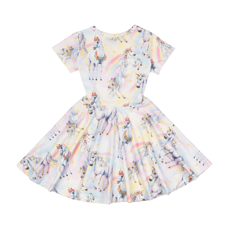 Rock your baby sorbet unicorn ss waisted dress in multi colour