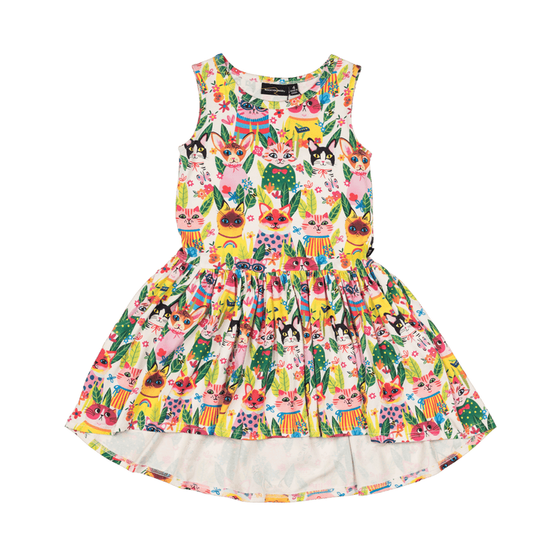 Rock Your Baby Cool cats sleeveless drop waist dress in yellow
