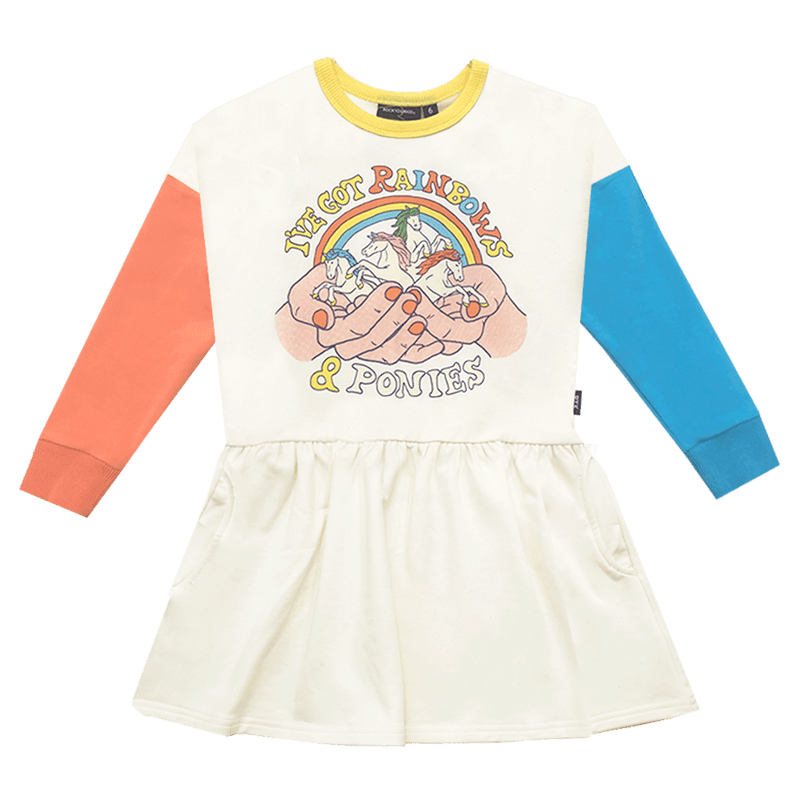 Rock Your Baby Rainbows and Ponies Drop Waist Dress in multi colour print