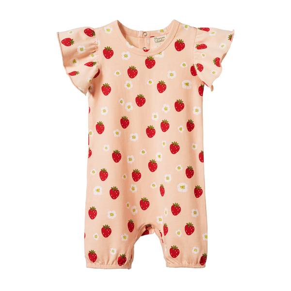 Nature Baby Cotton Tilly suit strawberry fields peach print in pink