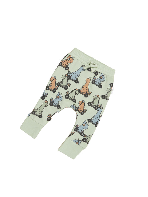 Huxbaby dino racer Drop Crotch Pant thyme in green