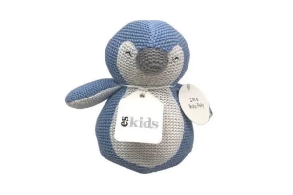 knitted penguin roly poly blue 16cm