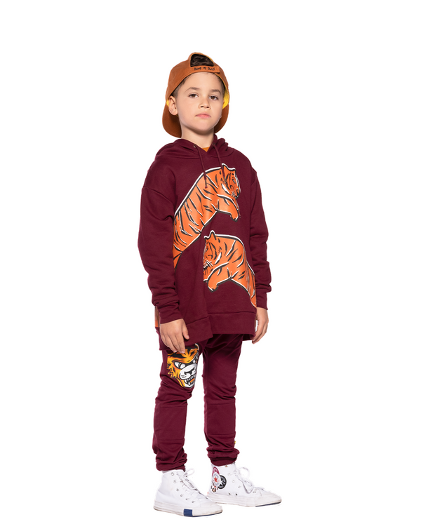 Band of Boys jumper Leaping tiger A Line hood Maroon in red