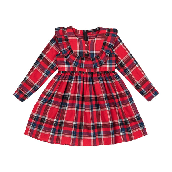 Rock your baby plaid LS frill dress in red