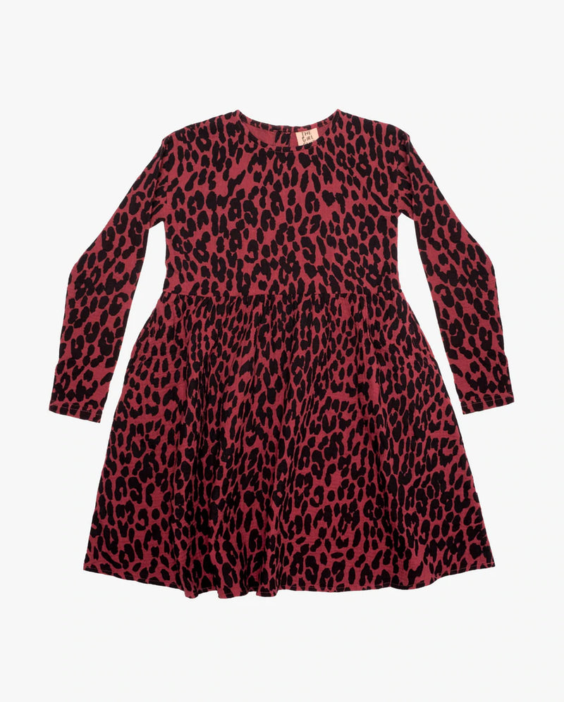 The Girl Club Leopard Print Gathered Waist Long Sleeve Dress Sienna in brown