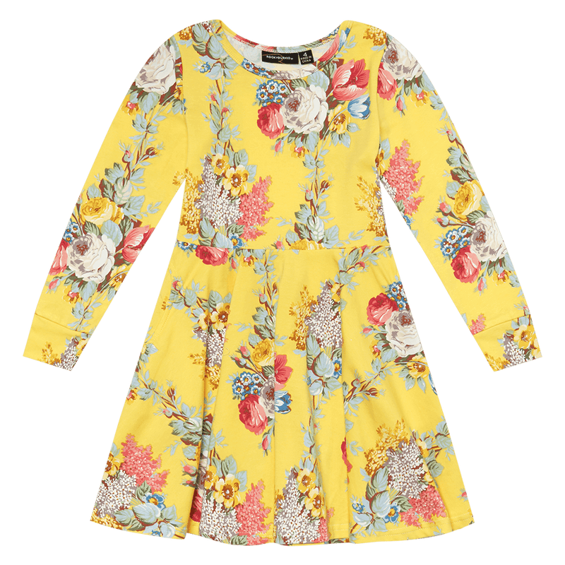 Rock Your Baby Floral Chintz Waisted Dress in yellow floral