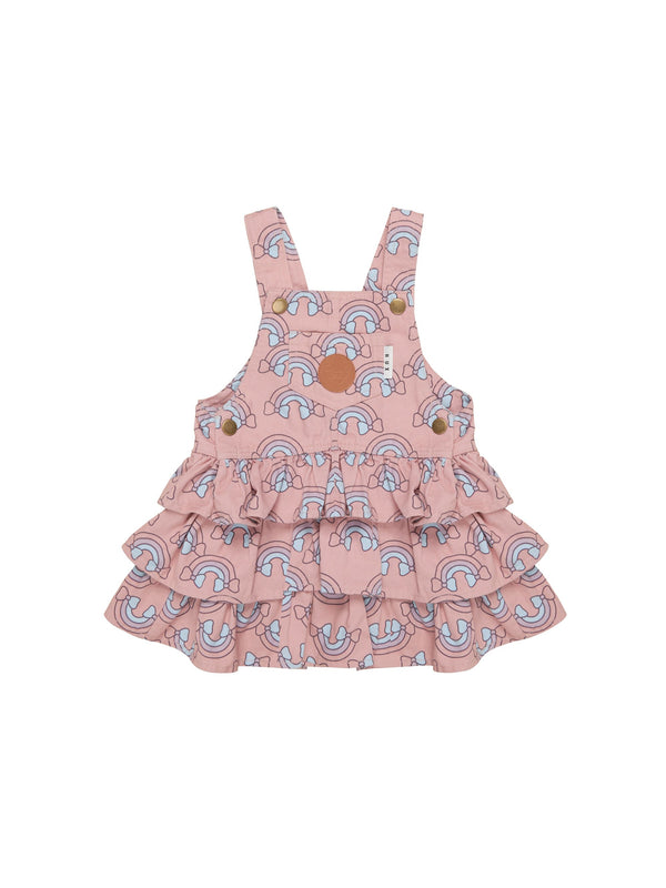 Huxbaby Rain bow overall frill dress dusty rose in pink