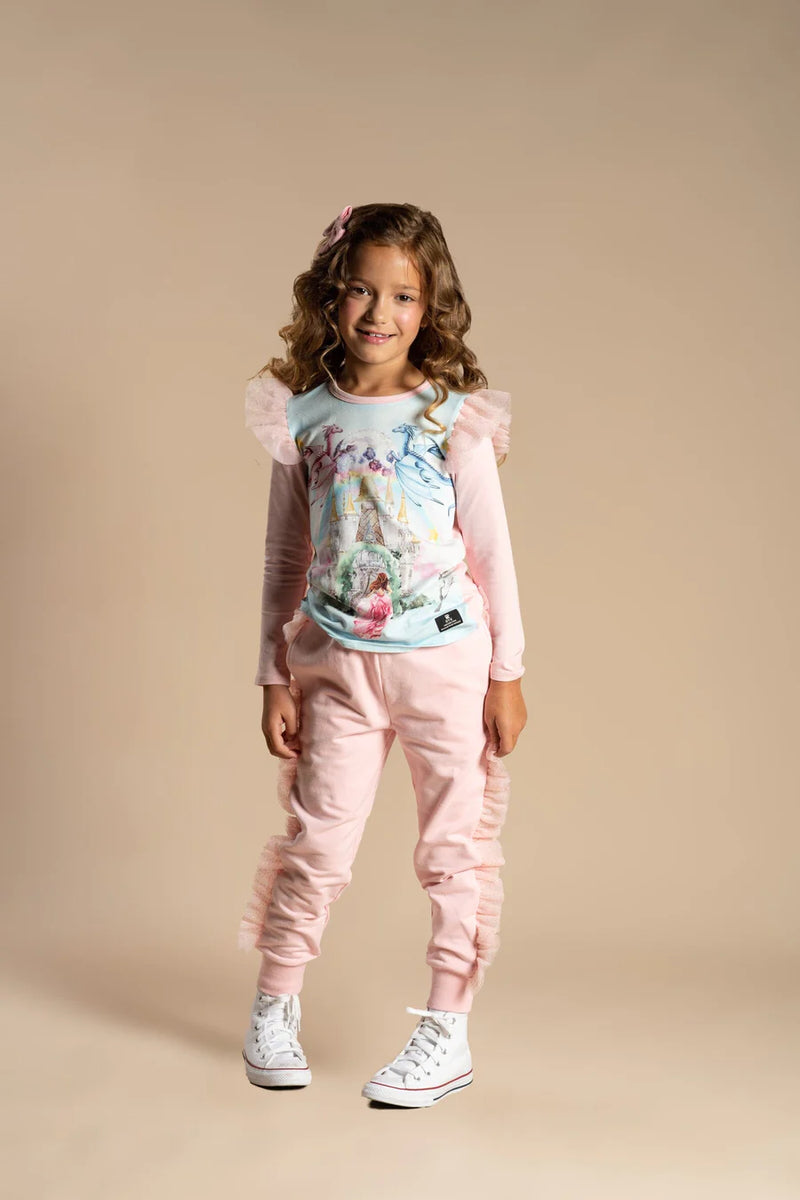 Rock Your Baby Glitter Ruffles Trackpants in Pink