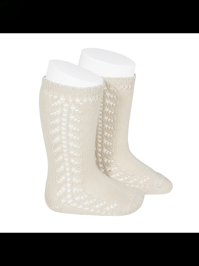 Condor side lacework childrens knee high socks - Natural