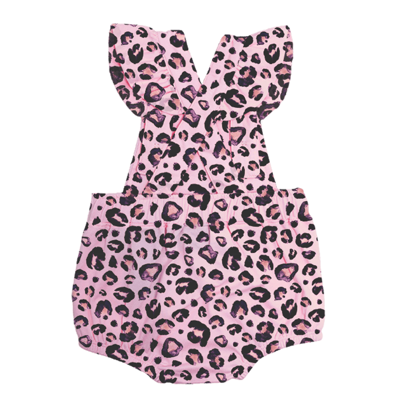 Rock Your Baby Pink leopard baby romper in pink