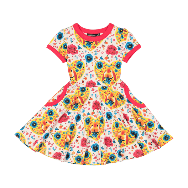 Rock Your Baby bunny heart ringer waisted dress in floral