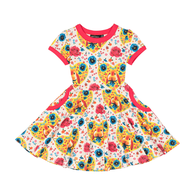 Rock Your Baby bunny heart ringer waisted dress in floral