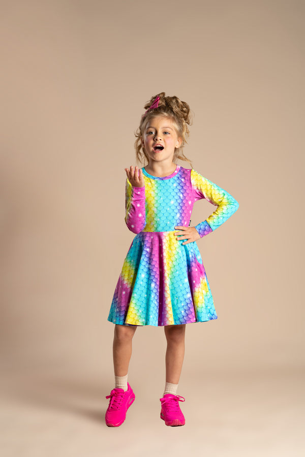 Rock Your Baby Splash Long Sleeve Waisted Dress in Multi