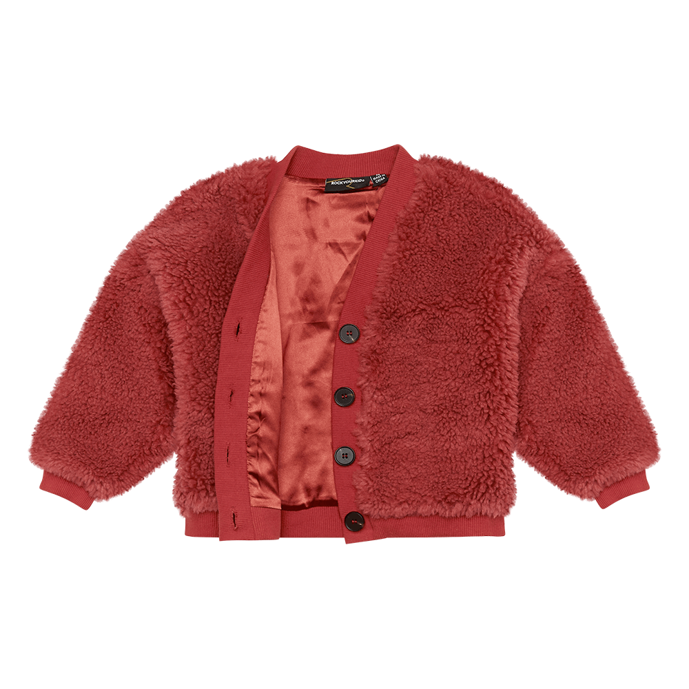 Rock Your Baby Sherpa Cardigan in red