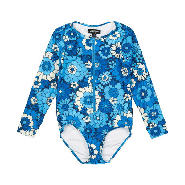 Rock Your Baby Aloha Azure one piece swimwear with lining in blue floral