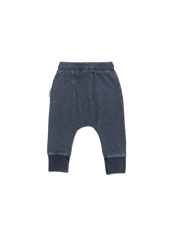 Huxbaby smiley pocket drop crotch pant in blue denim