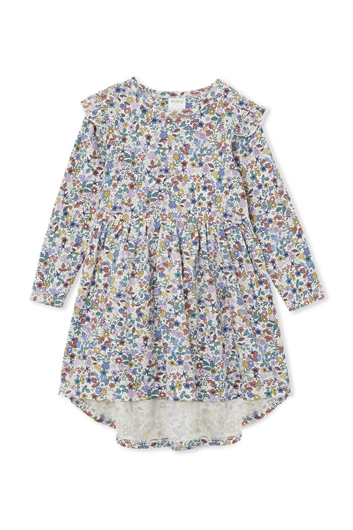 Milky Autumn Floral Hi Lo Dress in Multi