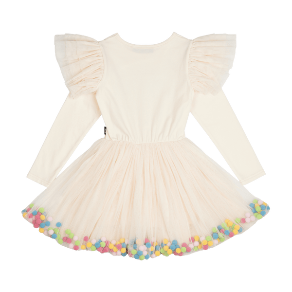 Rock Your Baby Easter Bunny Pom Pom Long Sleeve Circus Dress in Cream