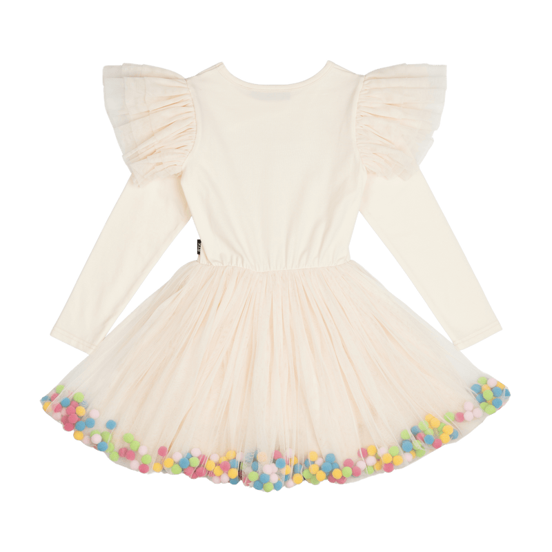 Rock Your Baby Easter Bunny Pom Pom Long Sleeve Circus Dress in Cream