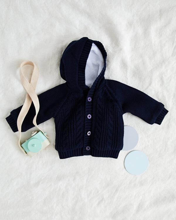 Beanstork hooded Sherpa lined cardigan Navy in blue