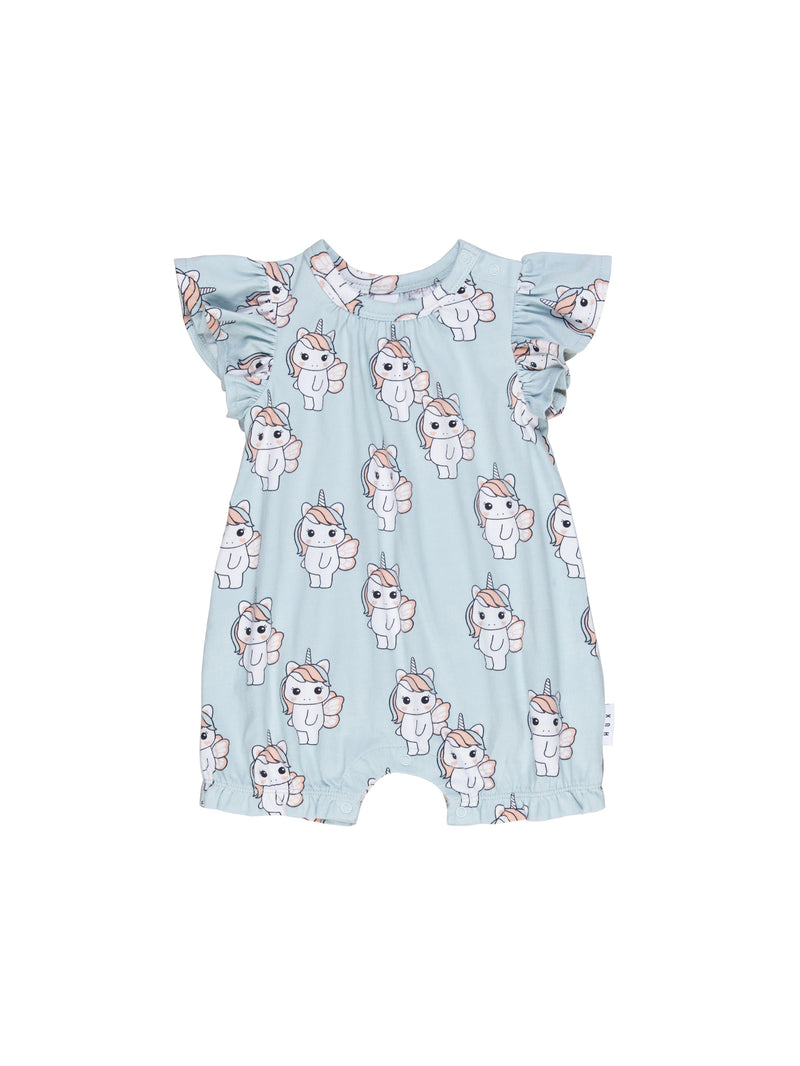 Huxbaby fairy unicorn frill bubble romper duck egg in blue