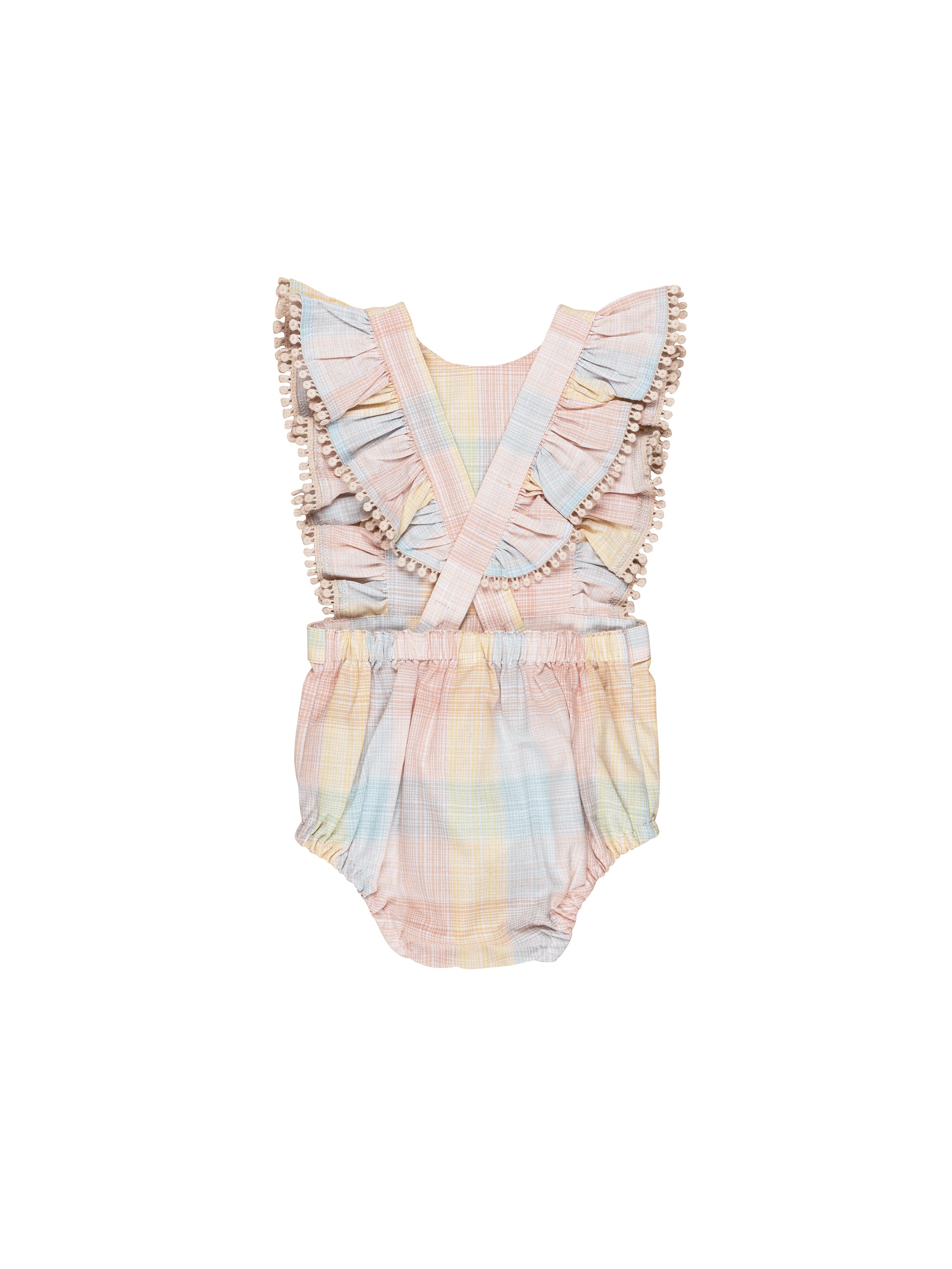 Huxbaby Rainbow Ruffle Playsuit Rainbow Check in Multi Colour