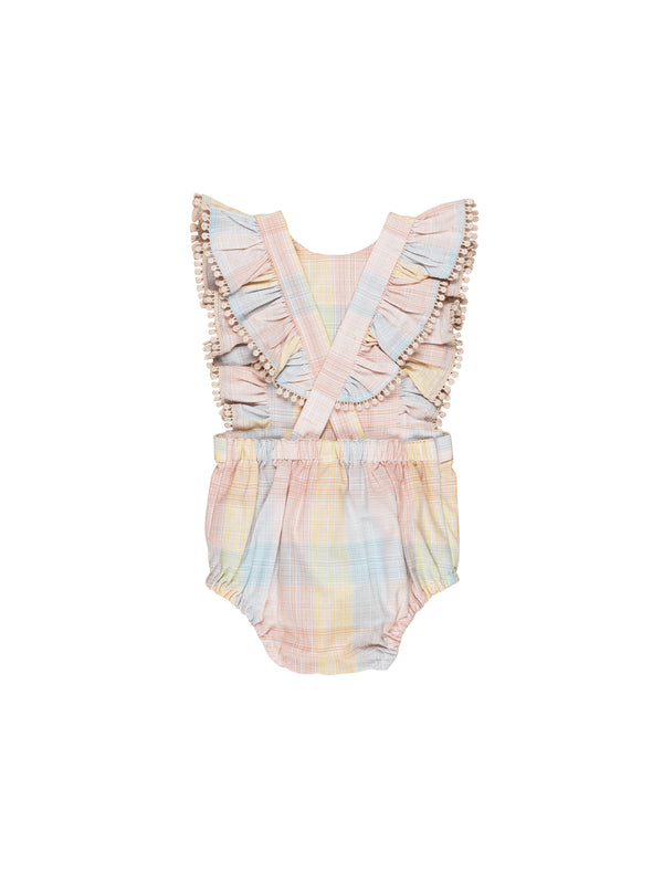 Huxbaby Rainbow Ruffle Playsuit Rainbow Check in Multi Colour