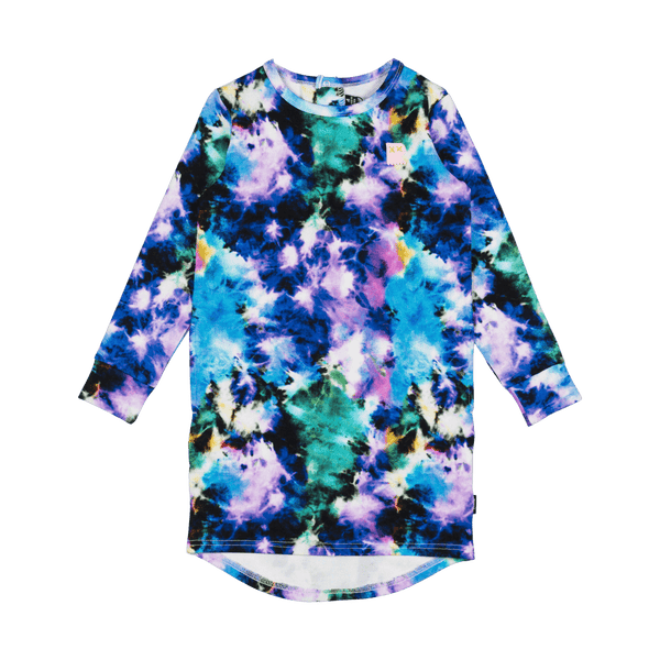 Rock your baby festival tie dye LS waisted dress in multicolour