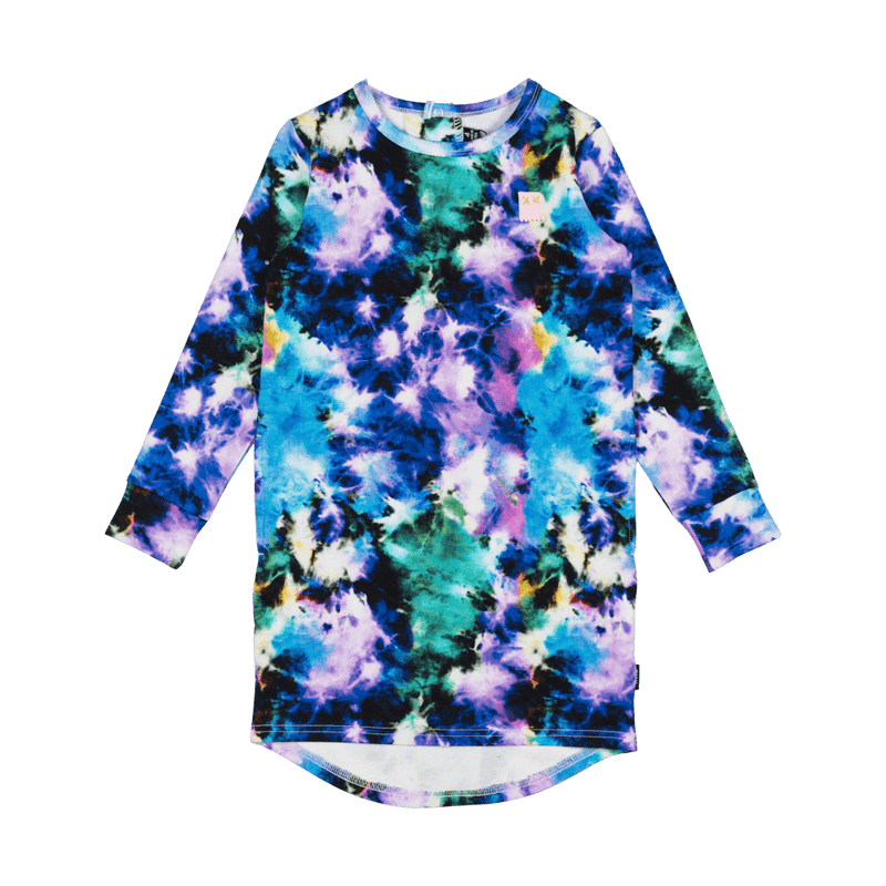 Rock your baby festival tie dye LS waisted dress in multicolour