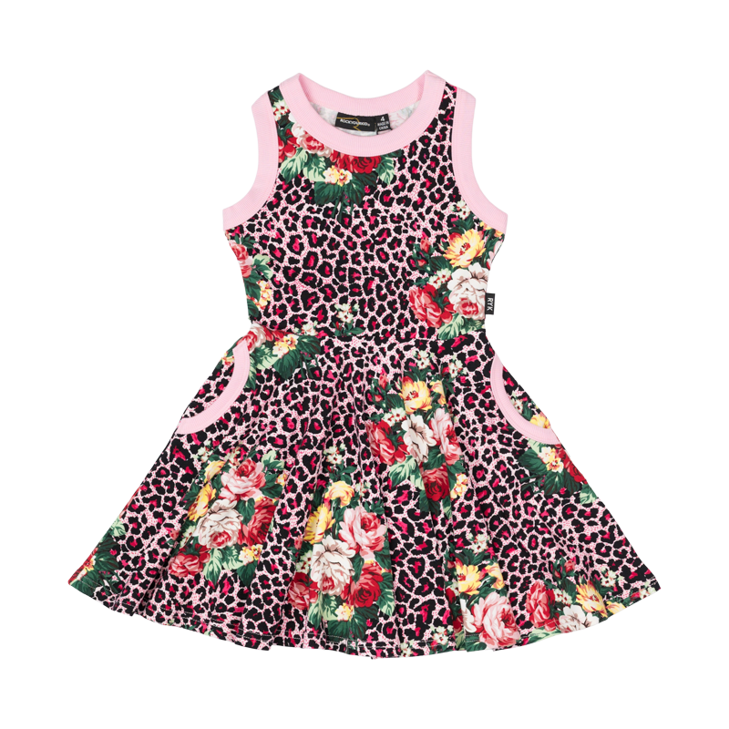 Rock your baby pink leopard floral racer back waisted dress