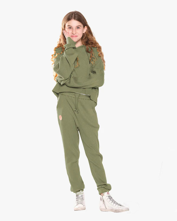 GRLFRND The Girl Club Rib Cotton Olive Green Lounge Pants in green