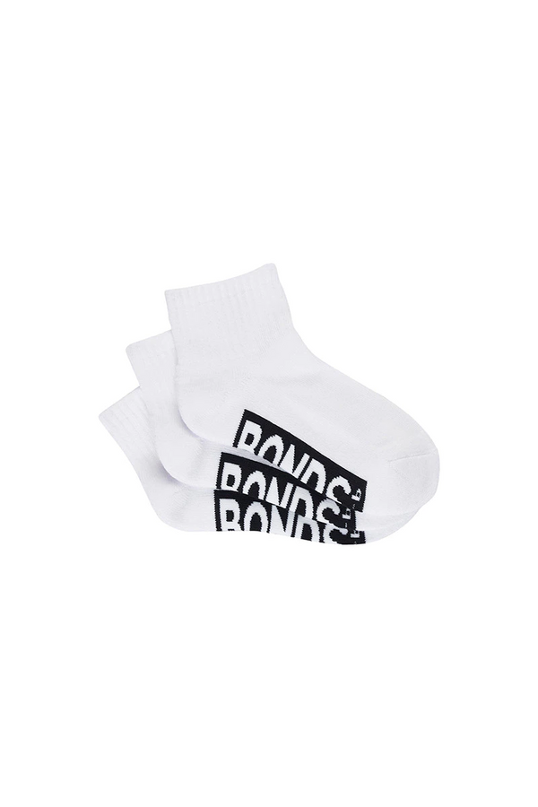 Bonds Cushioned 1/4 Crew Sock 3 pack in White