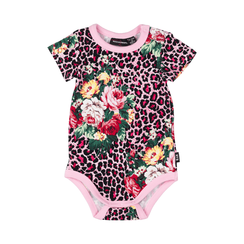 Rock your baby pink leopard floral baby bodysuit