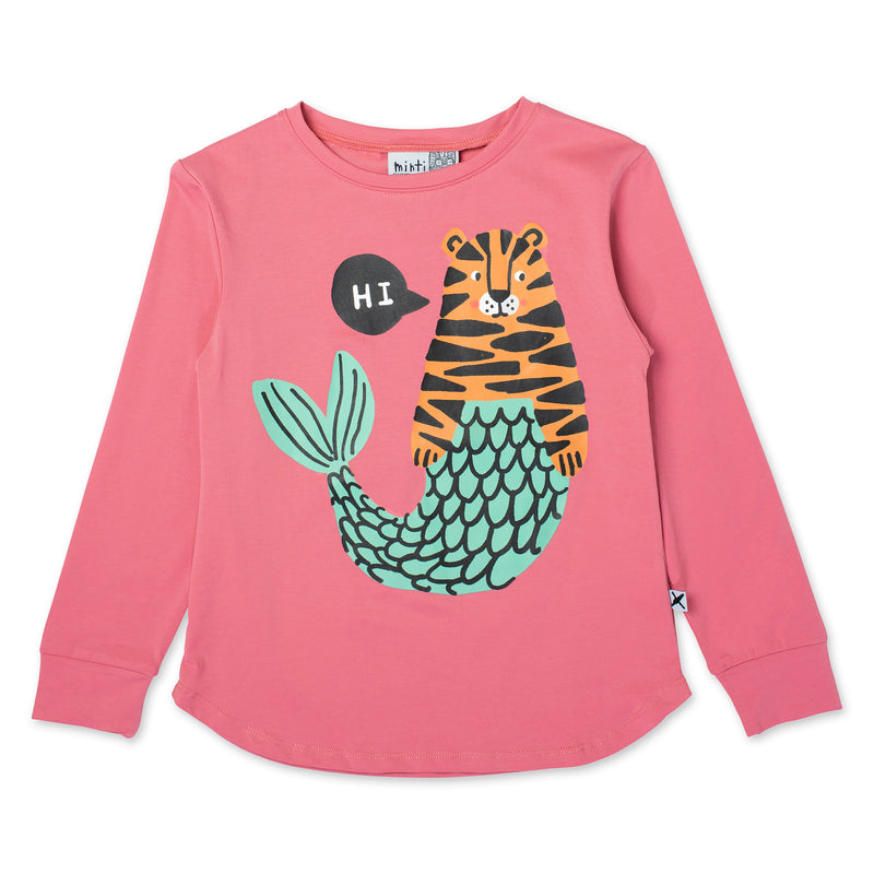 Minti Hi Bye Mer-Cats Long Sleeve T-Shirt in Rose in Pink