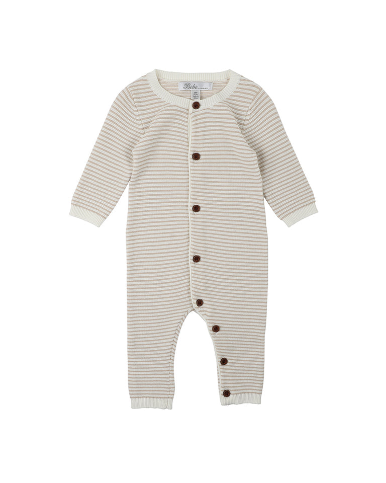 Bebe stripe romper in beige stripe