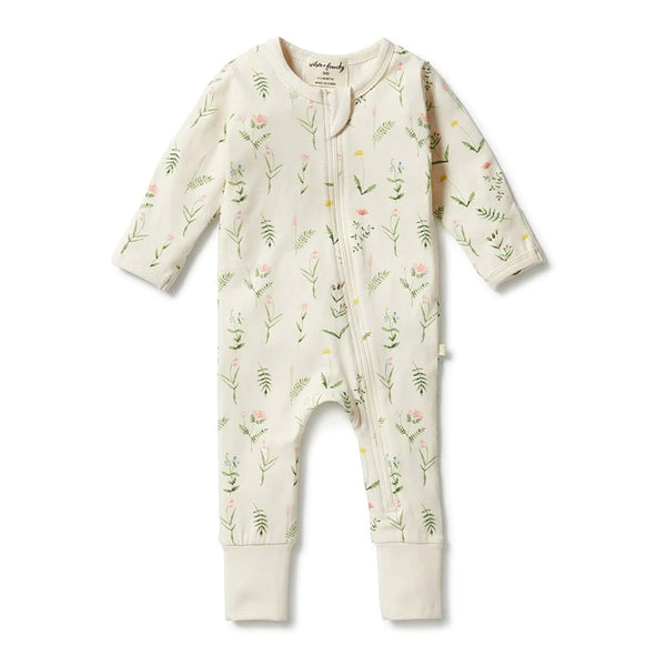 Wilson & Frenchy Organic Zipsuit with Feet - Wild Flower print in Multi