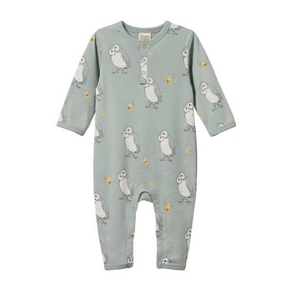 Nature Baby Henley pyjama suit in Ruru moonrise print