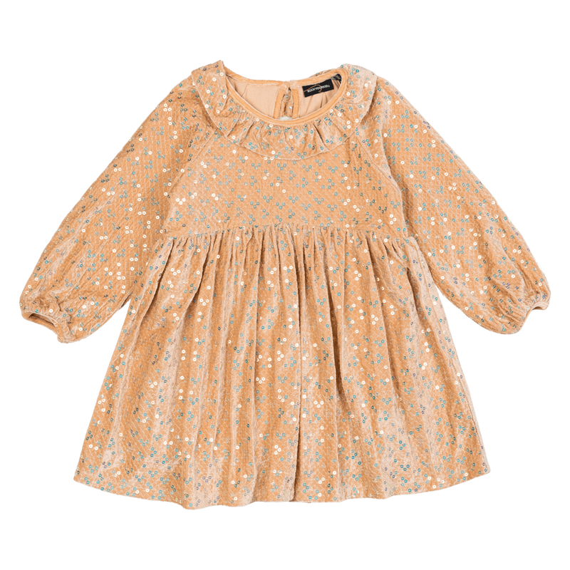 Rock your baby Taupe velvet LS sequin dress in cream