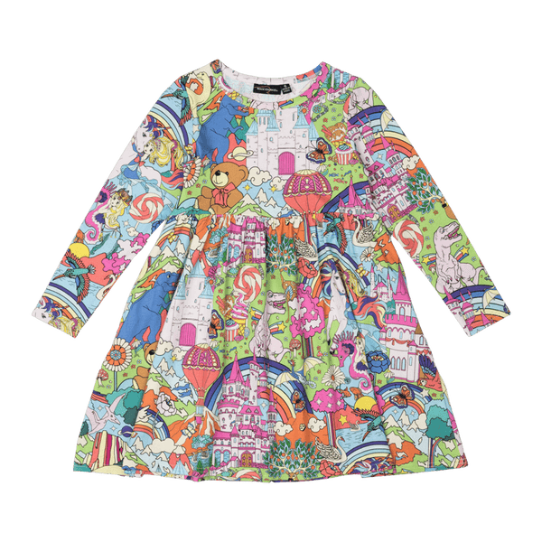 Rock Your Baby My Wonderland Long Sleeve Waisted Dress in Multi